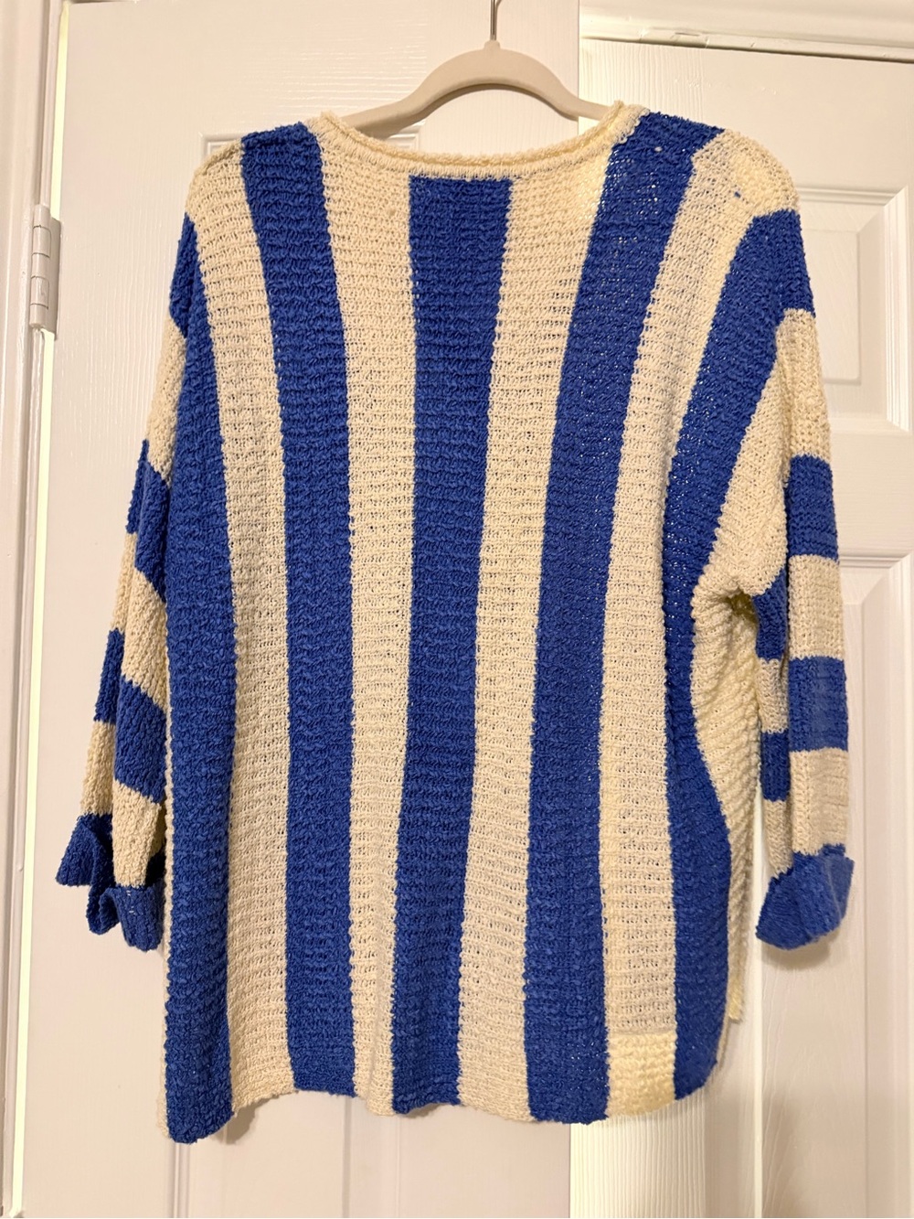 Striped V-Neck Cozy Sweater - Blue & Cream - Picture 3 of 3